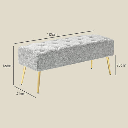 Čalouněná šedá lavice s prošívanými knoflíky, 112x41x46 cm