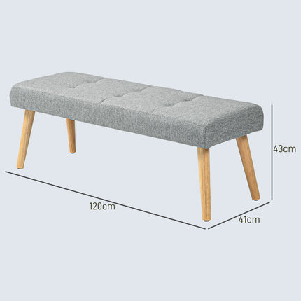 Šedá čalouněná lavice s knoflíkovým prošíváním, 120x41x43 cm