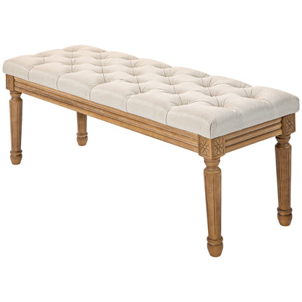 Upholstered bench with wooden legs, 120x41x48 cm, cream
