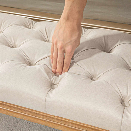 Upholstered bench with wooden legs, 120x41x48 cm, cream