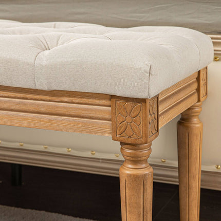 Upholstered bench with wooden legs, 120x41x48 cm, cream