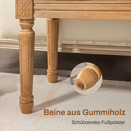 Upholstered bench with wooden legs, 120x41x48 cm, cream
