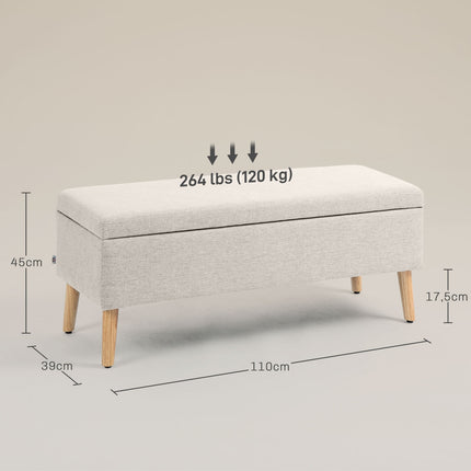 Béžová čalouněná úložná lavice – lněný vzhled, 110x39x45 cm