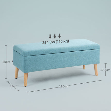 Čalouněná lavice s úložným prostorem modrá - 110 x 39 x 45 cm