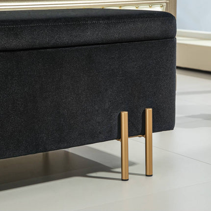 Čalouněná úložná lavice, textil, černá, 100x40x42 cm