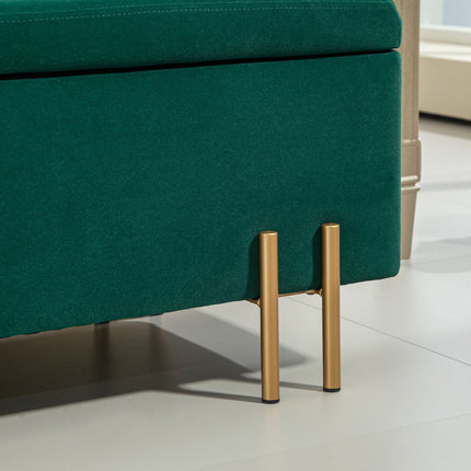 Čalouněná úložná lavice, zelený textil, 100 x 40 x 42 cm