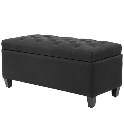 Černá čalouněná lavice s úložným prostorem - 100x40x44 cm, polyester s efektem lnu