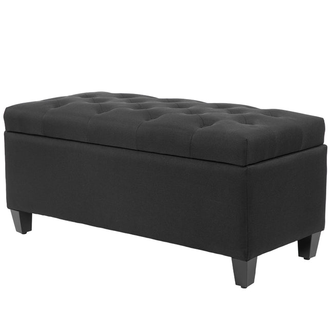 Černá čalouněná lavice s úložným prostorem - 100x40x44 cm, polyester s efektem lnu