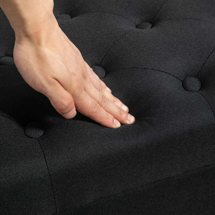 Černá čalouněná lavice s úložným prostorem - 100x40x44 cm, polyester s efektem lnu