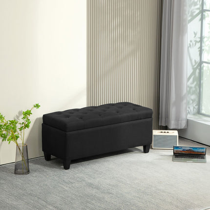 Černá čalouněná lavice s úložným prostorem - 100x40x44 cm, polyester s efektem lnu