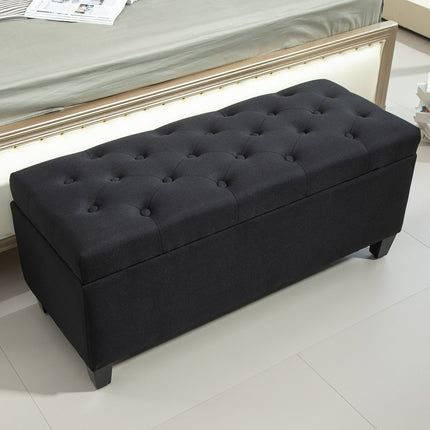 Černá čalouněná lavice s úložným prostorem - 100x40x44 cm, polyester s efektem lnu