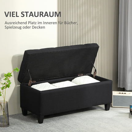 Černá čalouněná lavice s úložným prostorem - 100x40x44 cm, polyester s efektem lnu