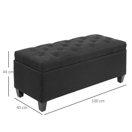 Černá čalouněná lavice s úložným prostorem - 100x40x44 cm, polyester s efektem lnu