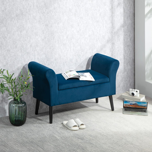 Úložná lavice potažená sametem s područkami, tmavě modrá