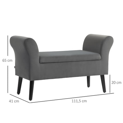 Upholstered dark gray bench with storage, armrests - 46 cm seat height