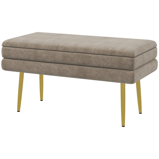 Bank, gestoffeerde bank met opbergruimte, fluweellook, bedbank met stalen poten, schoenenbank, opbergbank voor woonkamer, slaapkamer, beige, 79,5 x 37,5 x 43 cm |