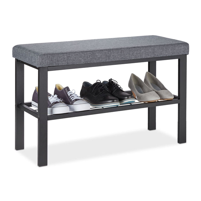 Bench with shoe storage in black-grey