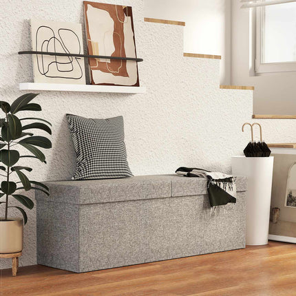 Skládací čalouněná lavice, vzhled lnu, 110x38x38 cm tmavě šedá