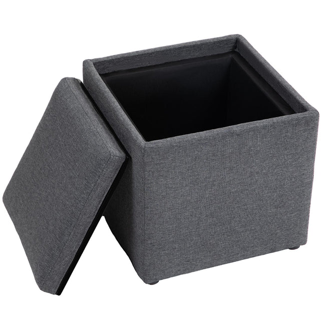 Bank met opbergruimte, gestoffeerde bank met afneembaar deksel, bedbank met linnenlook, voor hal, slaapkamer, woonkamer, 42 x 42 x 41 cm donkergrijs