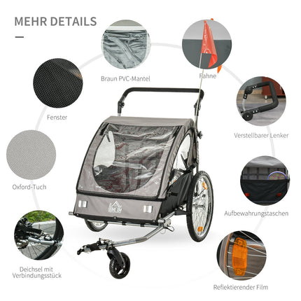 Children's Bike Stroller & Jogger, Grey/Black, Safe & Rotatable