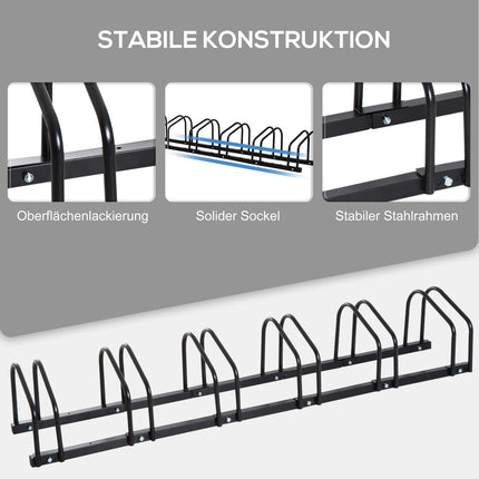 Weather-resistant bicycle stand in steel, floor and wall mount, black