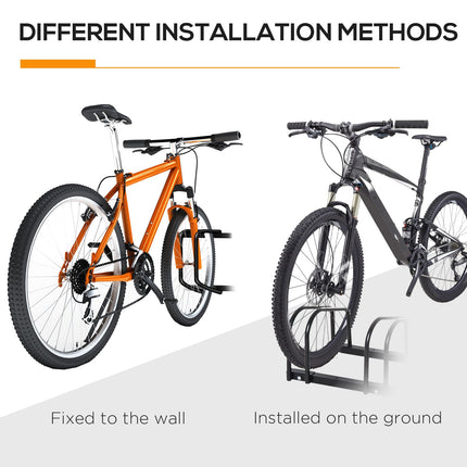 Weather-resistant bicycle stand in steel, floor and wall mount, black