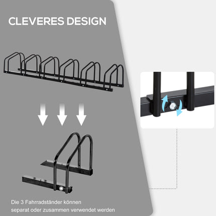 Weather-resistant bicycle stand in steel, floor and wall mount, black