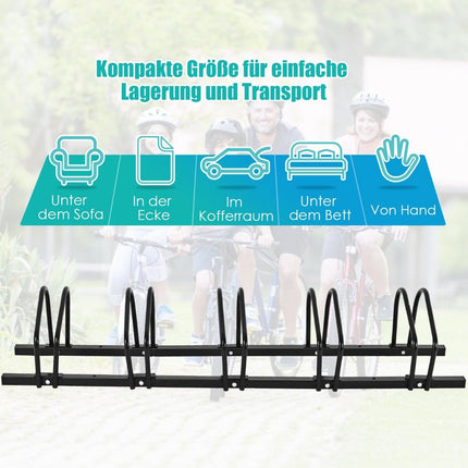 Fahrradständer, Bodenständer, Ständer mit 5 Fahrradstellplätzen, schwarz