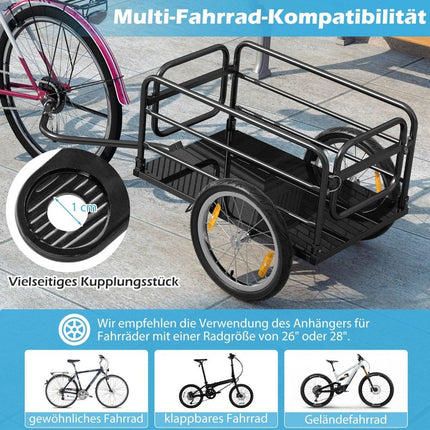 Bicycle trailer cargo trailer foldable with cover & coupler & reflectors 145.5 x 61 x 58 cm