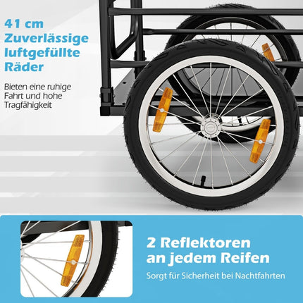Bicycle trailer cargo trailer foldable with cover & coupler & reflectors 145.5 x 61 x 58 cm