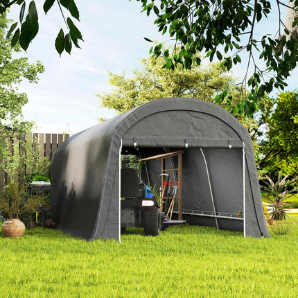 Waterproof outdoor bike storage tent with door, dark grey