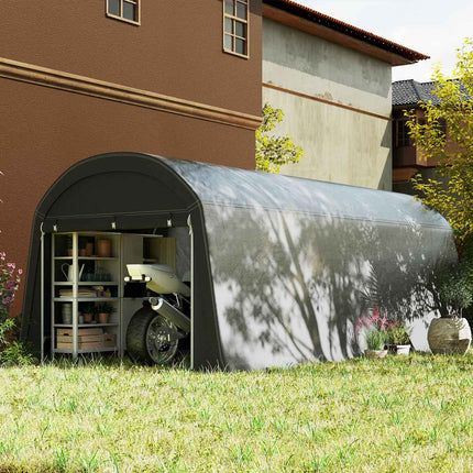 Waterproof outdoor bike storage tent with door, dark grey
