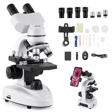 Binocular Compound Microscope 40–2000X, LED, Phone Holder