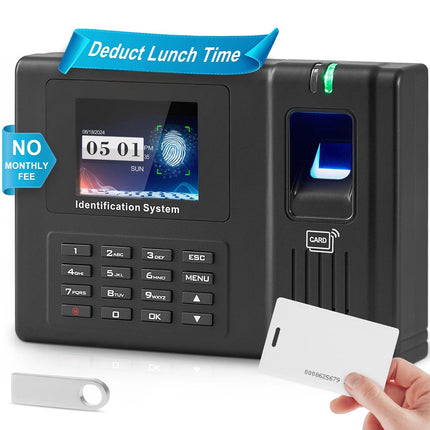 Biometric Time Clock, Fingerprint RFID PIN, USB, 5 Cards