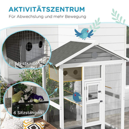Velká klec pro ptáky s bidýlky a výsuvnou zásuvkou, smrkové dřevo