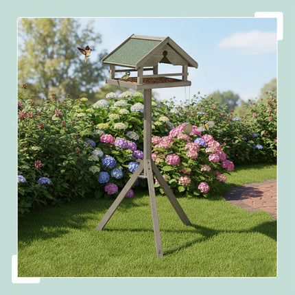 Bird Feeder with Pole – Spruce Wood, Weatherproof Roof