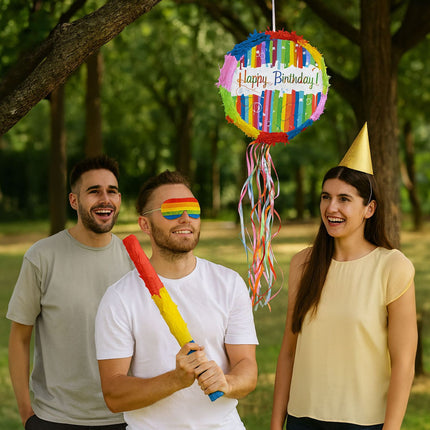 Narozeninová sada piñata s tyčí a maskou