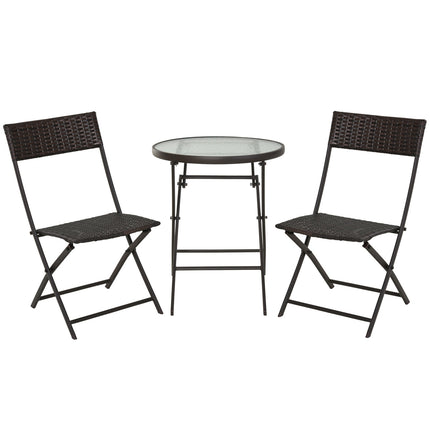 Třídílný skládací bistro set z polyratanu na balkon – hnědý