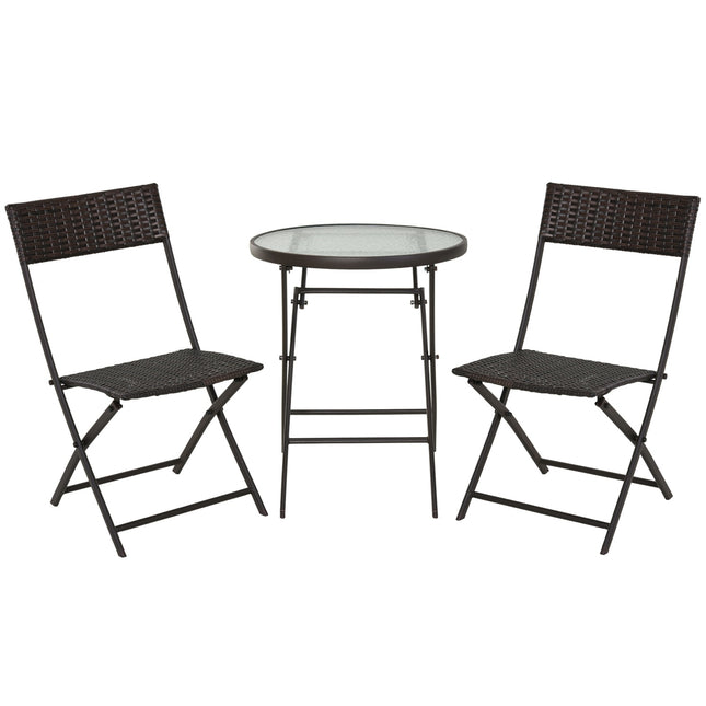 Třídílný skládací bistro set z polyratanu na balkon – hnědý