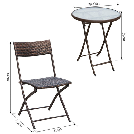Třídílný skládací bistro set z polyratanu na balkon – hnědý
