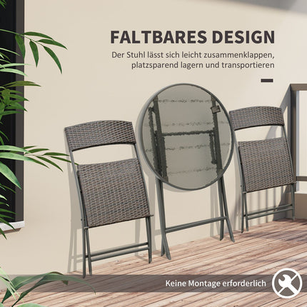 Třídílný skládací bistro set z polyratanu na balkon – hnědý