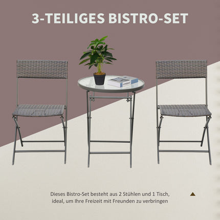 Třídílný skládací bistro set z polyratanu na balkon – hnědý