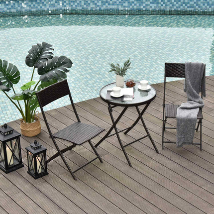 Třídílný skládací bistro set z polyratanu na balkon – hnědý