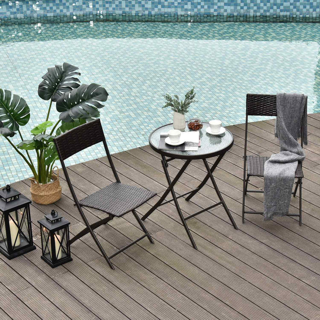 Třídílný skládací bistro set z polyratanu na balkon – hnědý