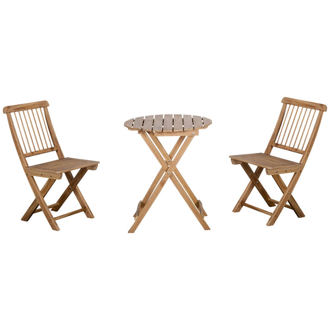 Skládací dřevěný bistro set pro 2 osoby, přírodní povrch