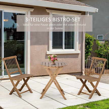 Skládací dřevěný bistro set pro 2 osoby, přírodní povrch