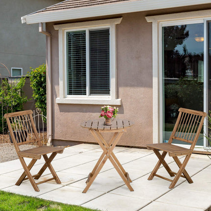Skládací dřevěný bistro set pro 2 osoby, přírodní povrch