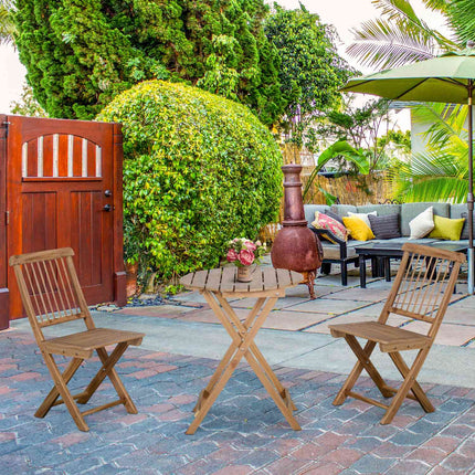 Skládací dřevěný bistro set pro 2 osoby, přírodní povrch