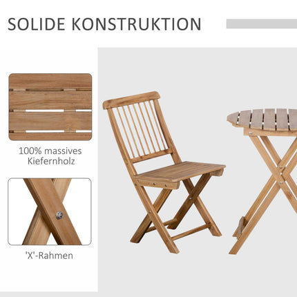 Skládací dřevěný bistro set pro 2 osoby, přírodní povrch