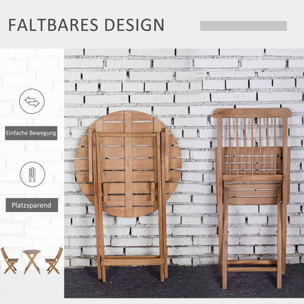Skládací dřevěný bistro set pro 2 osoby, přírodní povrch
